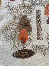 Tablecloth MCM Atomic Vtg 50s Bark Cloth Retro George Jetson Orange Eames Era