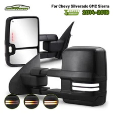 Black Power Fold Tow Mirrors Switchback For 2014-2019 Chevy Silverado GMC Sierra
