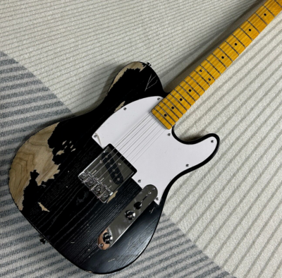 Relic Tele Electric Guitar Maple Neck Ash Body Black Color 6