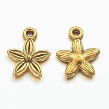 25 Flower Charms Antiqued Gold Floral Findings Garden Pendants 14mm BULK