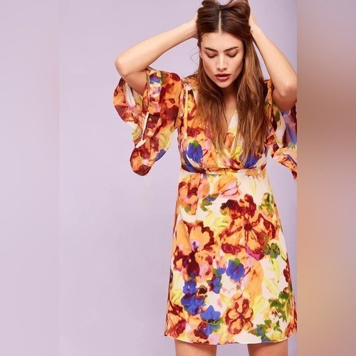 Anthropologie Maeve Jaida Seide Kimomo Kleid Größe 12 bunt romantisch Strand