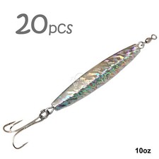 20pcs 10oz Fishing Diamond Jig Fish Mylar Holographic Laser 5/0 Treble Hook NEW
