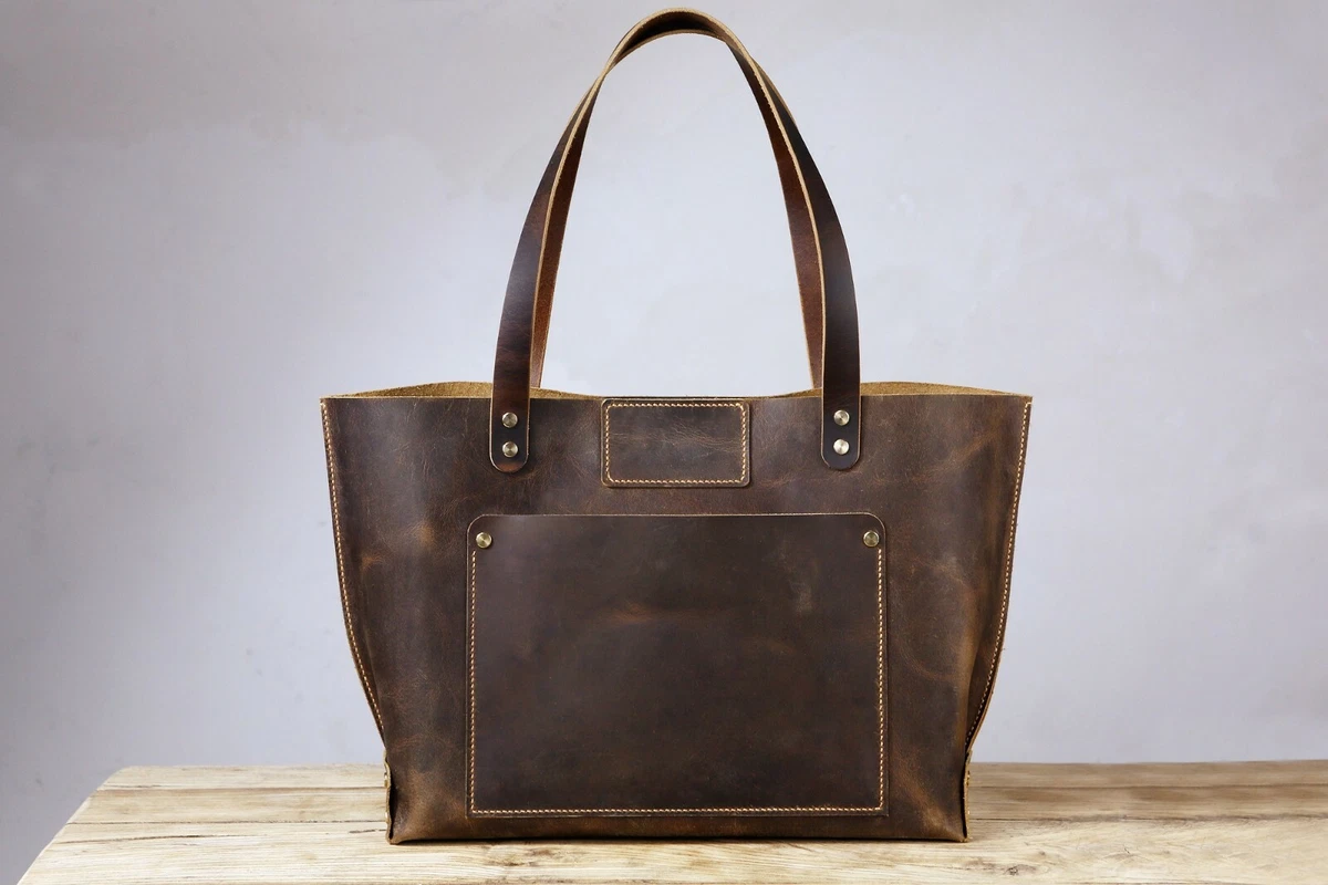 Large genuine top leather tote bag