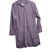 Loft Shirt Dress Women's 8 Purple Striped Career Button Up Long Sleeve Office