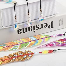 6x DIY Unfinished Diamond Painting Feather Retro Bookmark Crystal Pendant Crafts