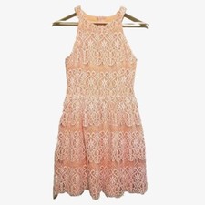Altar'd State Dress Small Halter Tank orange white crocheted lace Fit & Flare 