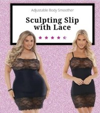 Pure Romance Black Sculpting Slip With Lace Large Body Smoother New Sealed Bag