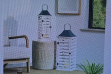 Glitzhome Set Of 2 Wash White Farmhouse Wooden Shutter Lanterns Candle Holders