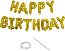16in Happy Birthday Balloons Banner for Party Decorations Gold