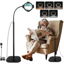 10X 30X Floor Magnifying Glass with Light and Stand, Large 54-LED Dimmable Ma...