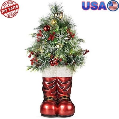 40in Santa Boots Decorative Greenery Battery Lights Holiday Home Office Decor US