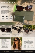 Longchamp Paris Women's Cat Eye Sunglasses Black Frame Brown Tinted 100 UV