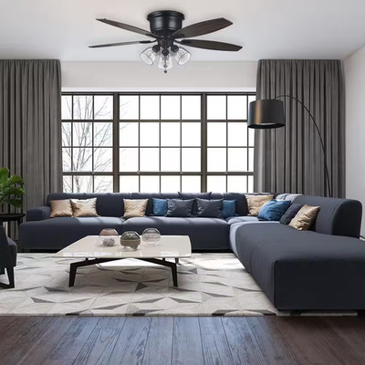 Stoneridge 52 In. Indoor LED Matte Black Hugger Ceiling Fan with Light Kit, 5 Re