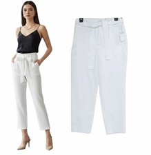 ⭐Nine West Sz S Women Pants Belted Tapered Ankle dress White summer lined Pants