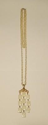 Vintage Trifari Dangling White Greek Key Necklace Chain 34'' As-Is Worn off spots