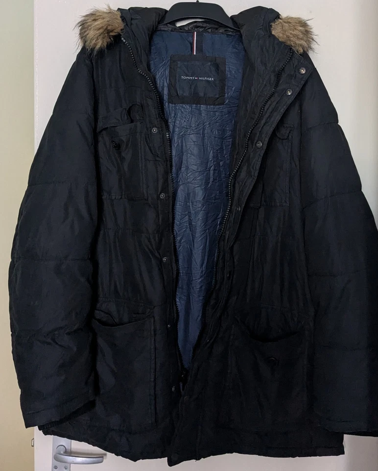 XL Tommy Hilfiger Black Hooded Faux Fur Parka Coat - Image 2 of 4