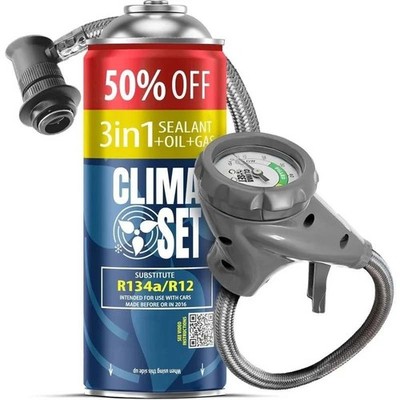 CLIMASET PRO Line Set   Füllschlauch mit Manometer + 3in1 R134a Ersatzgas Klima