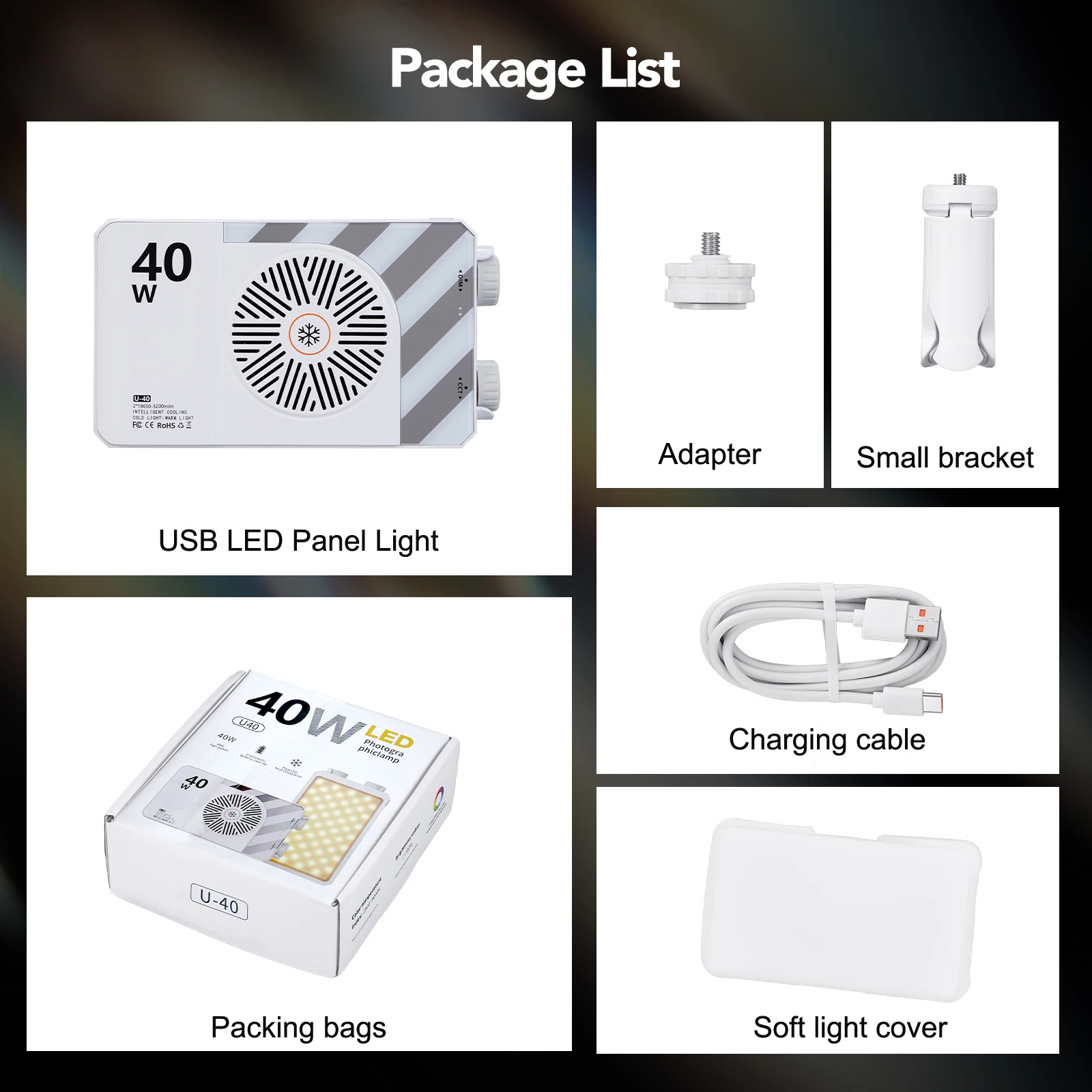 40W LED Camera Light CRI/TLCI 96+ 2700-6200K Bi-Color 6400mAh Photo Studio Video