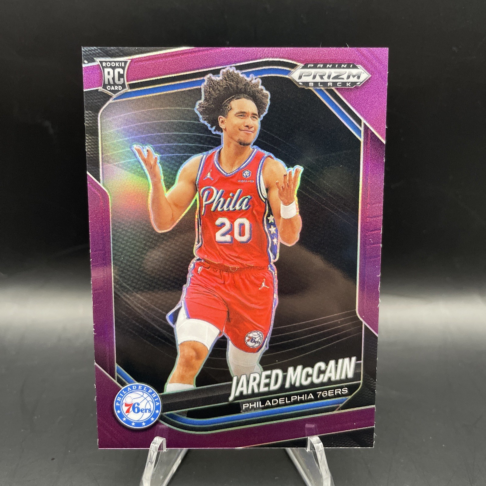 2024-25 Panini Prizm Black Purple Prizm #80 Jared McCain /99 Rookie 76ers