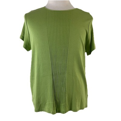 Jaclyn Smith Satin Trim Lime Green Cotton Rayon Short Sleeve XL Top T-shirt 9482