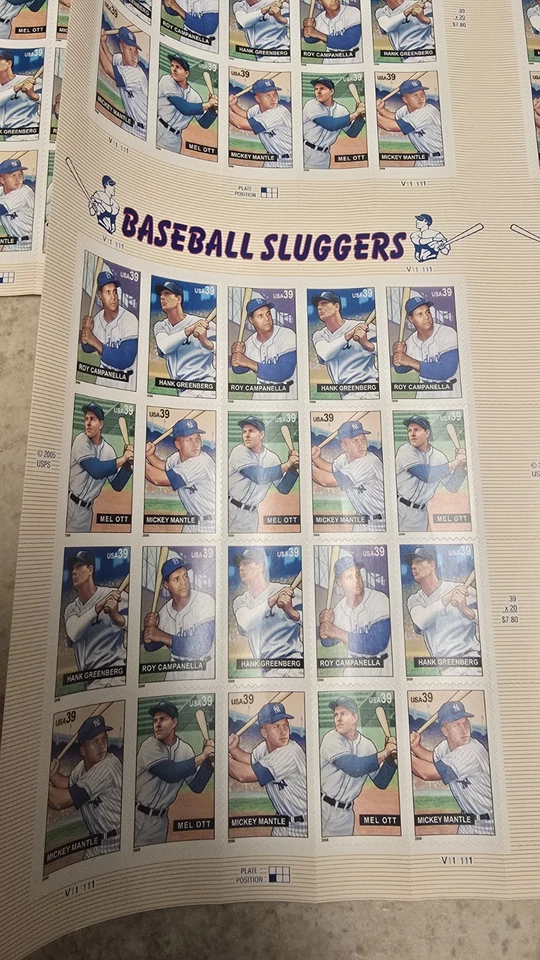 2x HOJAS DE PRENSA DE ESTAMPILLAS DE BÉISBOL 240x USPS ESTAMPILLAS DE BÉISBOL SLUGGERS Foto 2 de 3