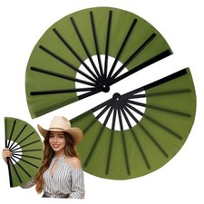 2 Pcs Large Clap Fans for Line Dancing 13 Inches Folding Green Simple Pattern