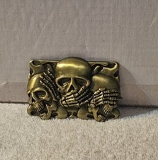 SKULL SEE NO HEAR NO SPEAK NO EVIL FANTASY HORROR BIKER WESTERN BELT BUCKLE 2G