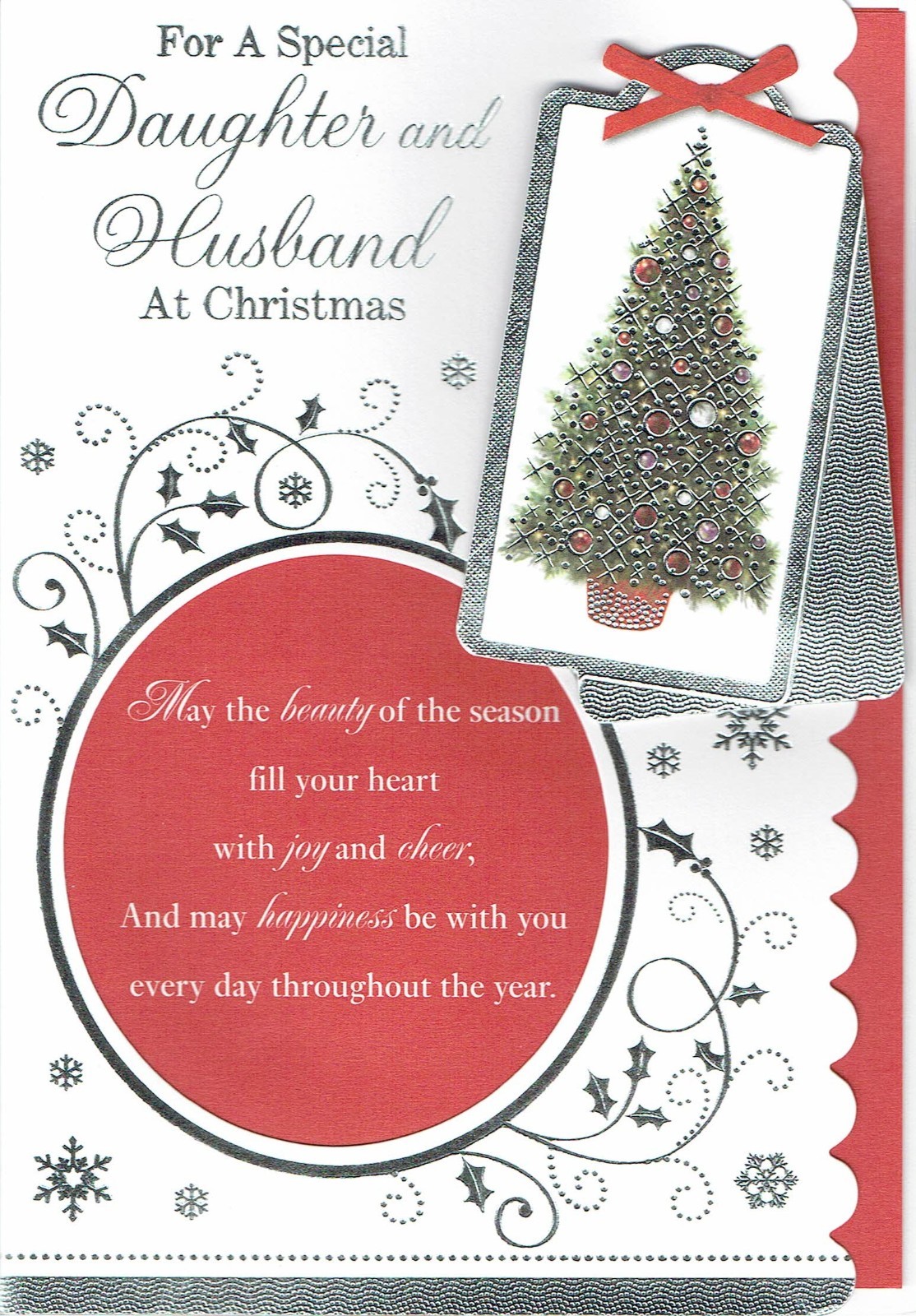 DAUGHTER AND HUSBAND CHRISTMAS CARD,  Quality Card Tree Design