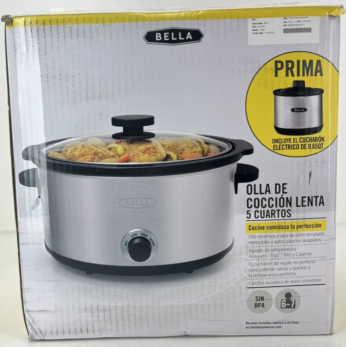 Bella - 5-qt. Slow Cooker with Dipper - Stainless Steel