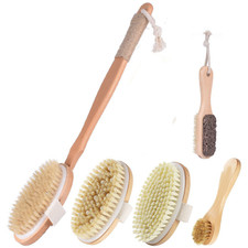 Long Handle Boar Bristle Body Scrub Wood Back Scrubber Exfoliating Bath Brush