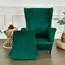【LIR】 2-Piece Velvet Wingback Chair Slipcover - Cushion Cover, Washable
