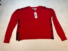DKNY Logo Tape Women's Crewneck Long Sleeve Red Sweater, Size XS