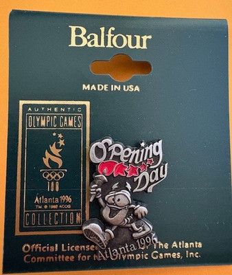 BALFOUR PEWTER PIN IZZY MASCOT OPENING DAY CEREMONY TORCH ATLANTA OLYMPIC NEW