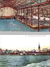 2~Postcards SAN FRANCISCO, CA California SUTRO BATHS~Interior & CITY BAY VIEW