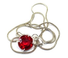 Ciondolo 23,00 Ct Rubino Rosso Naturale Forma Tonda Certificato Argento Massiccio 925 6MGL