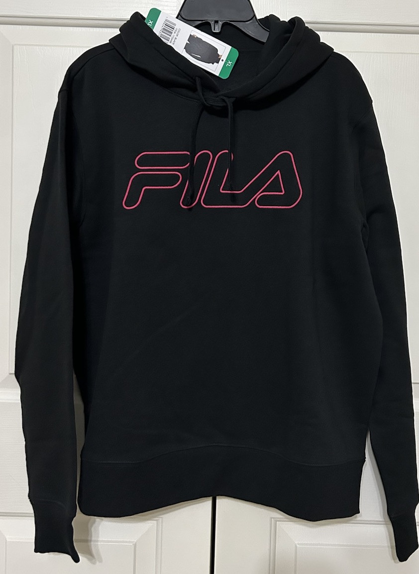 Felpa donna con cappuccio Fila taglia XL nera rosa manica lunga logo nuova con etichetta