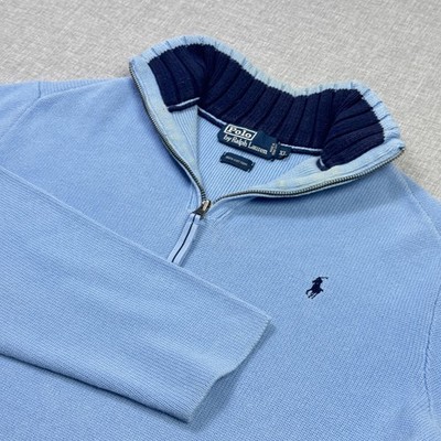 Polo By Ralph Lauren 1/4 Zip Sweater Mens XL Blue Mock Neck Cotton