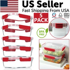 5Pack Airtight Food Storage Containers Leakproof Lids for Meal Prep BPA-Free Set