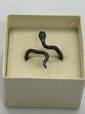Snake Ring - Metal with Green Jewel in head - Size 7