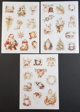 Vintage Christmas Stickers Polar Bear Reindeer Sleigh Victorian 3 pc Sticker