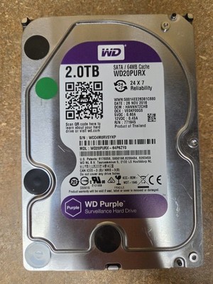 Western Digital WD Purple 2TB 3.5'' 5.4K SATA 6G HDD Hard Drive WD20PURX-64P6ZY0