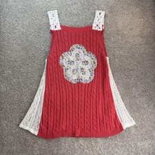 POL Dress Womens M Red Cable Knit Sweater Crochet Lace Swing Trapeze Short