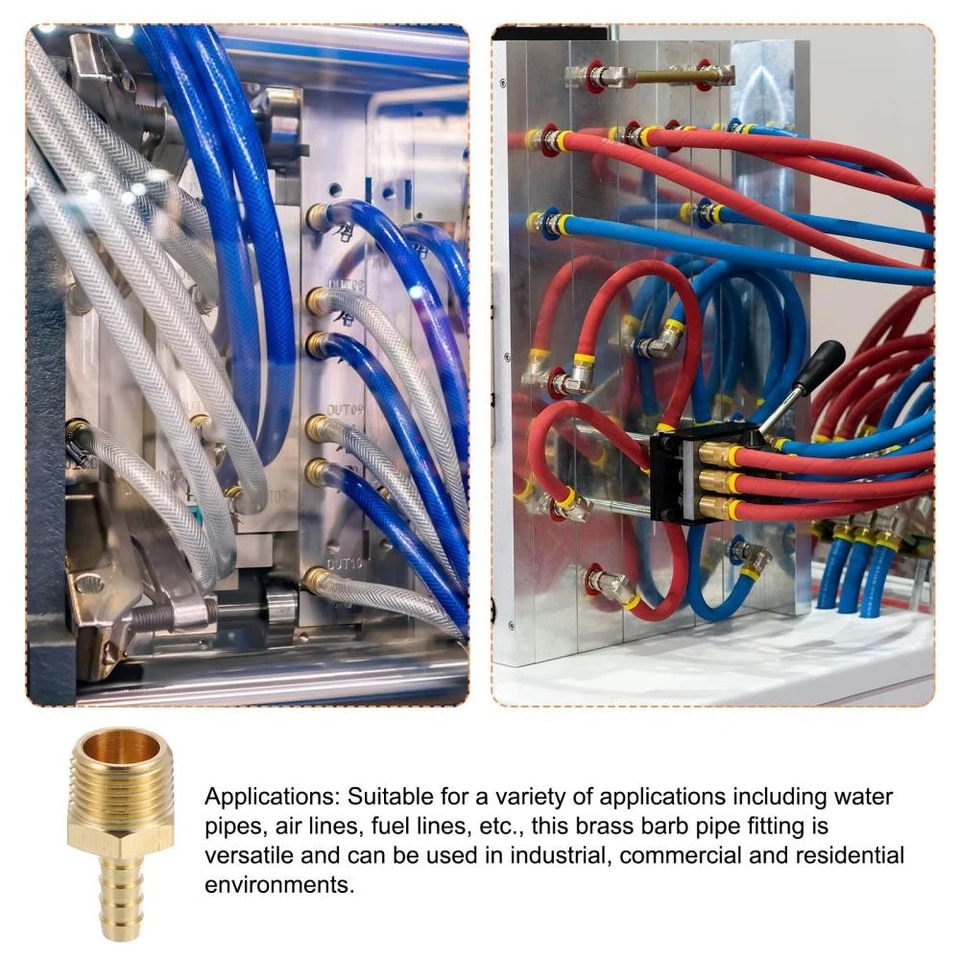 6PACK Brass Hose Barb Fittings 5/16in Barbx1/2in NPT Male Barb Pipe Fitting + - Image 3 of 4
