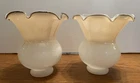 Vintage Iridescent Smoke Milk Glass Ruffled Hurricane Lamp Shades Set Of 2