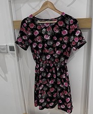 Black Floral Skater mini Dress Size S open back