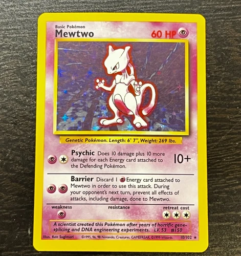 Pokémon TCG - ENGLISH BASE SET UNLIMITED RARE MEWTWO Holo Card 10/102  LP  MP