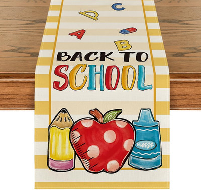 Stripes Pencils Glue Back to School Table Runner, First Day of School Student Ki