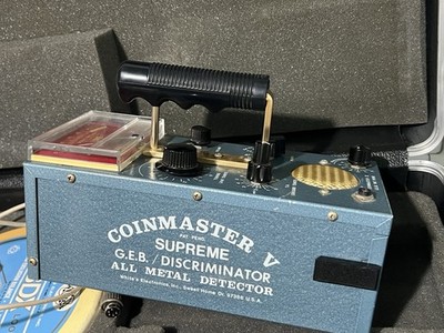 Vtg White's Coinmaster V Supreme GEB 5 Metal Detector 4BDX Coil As Is