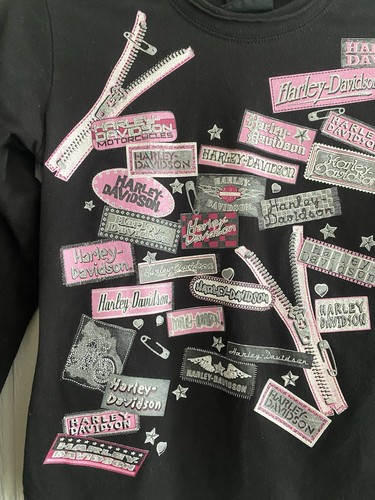 Harley Davidson Girl Black Long Sleeve Pink Graphic Baby Tee Size M 8/10 - Picture 2 of 8