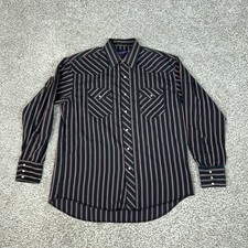 Wrangler Shirt Mens XL Black Stripe Pearl Snap Western Cowboy X Long Tails Top